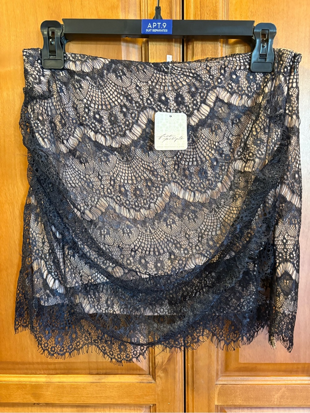 Free People Zoey Lace Mini Skirt – Black Combo Nude Lining Goth Festival NWT 2